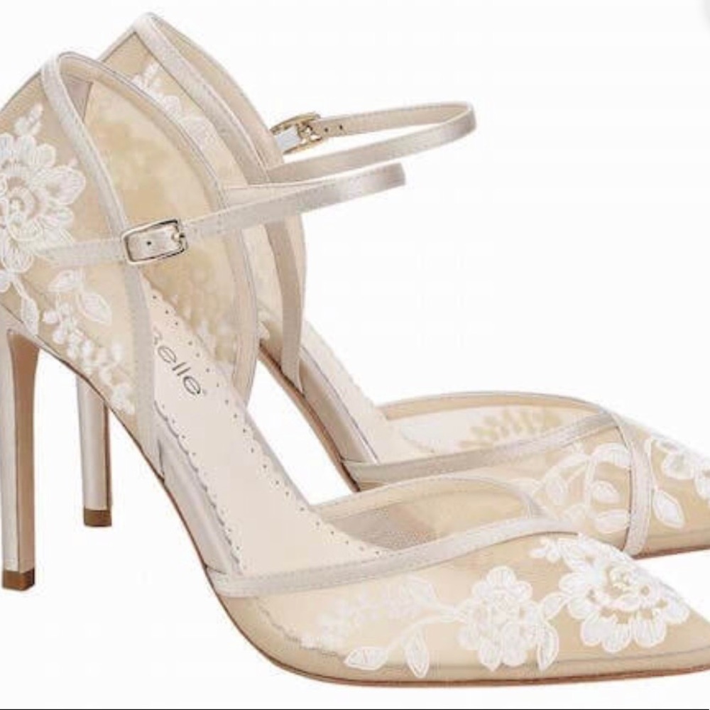 Bella Belle Ivory Lace Heels D'Orsay Wedding Shoes Size 11